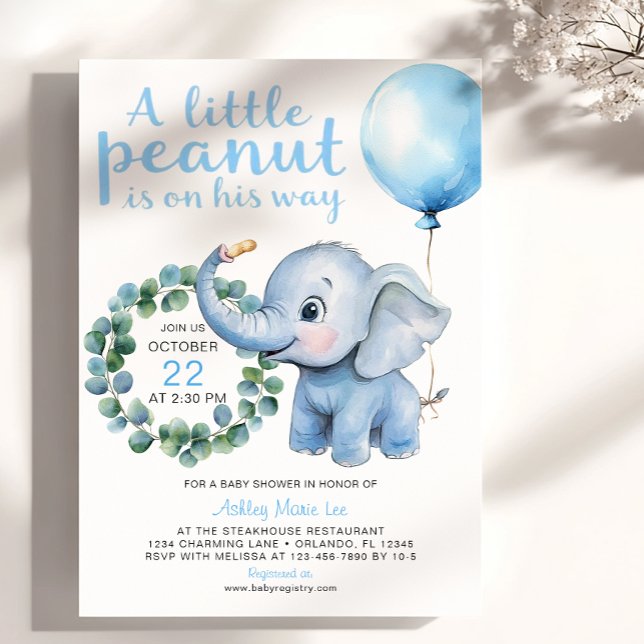 Convite Para Chá de fraldas De Elefante De Amendoi (Cute Elephant Baby Shower Invite)