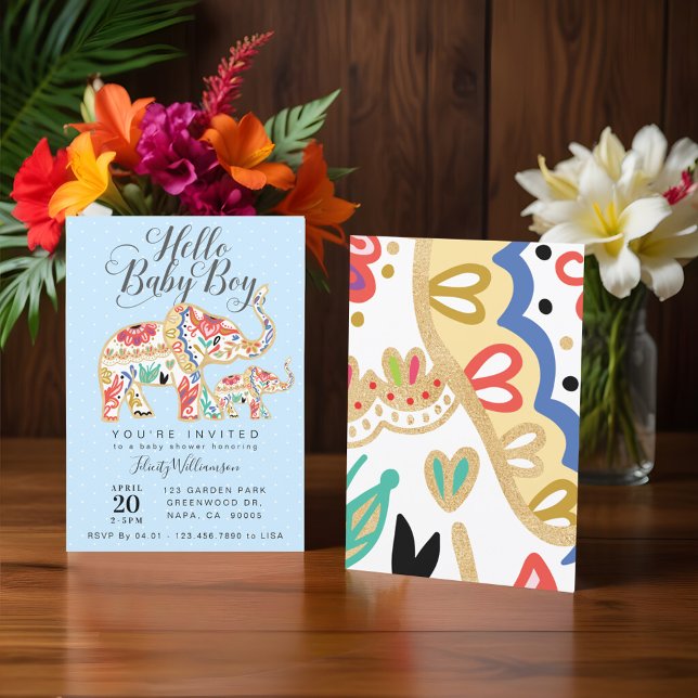 Convite para Chá de fraldas de Elefante Decorativo (Elegant Decorative Elephant Baby Shower Invitation)