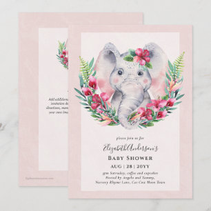 Convite para Chá de fraldas de Elefante Floral Ad