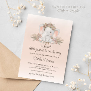 Convite para Chá de fraldas de Elefante Floral Boh