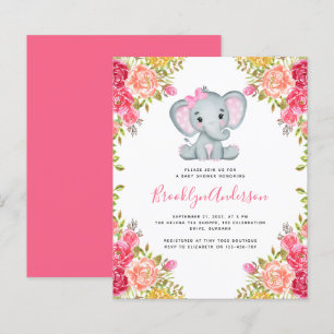 Convite para Chá de fraldas de Elefante Floral do