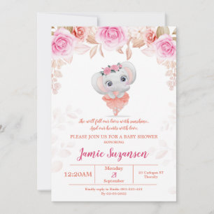 Convite para Chá de fraldas de Elefante Floral Pe