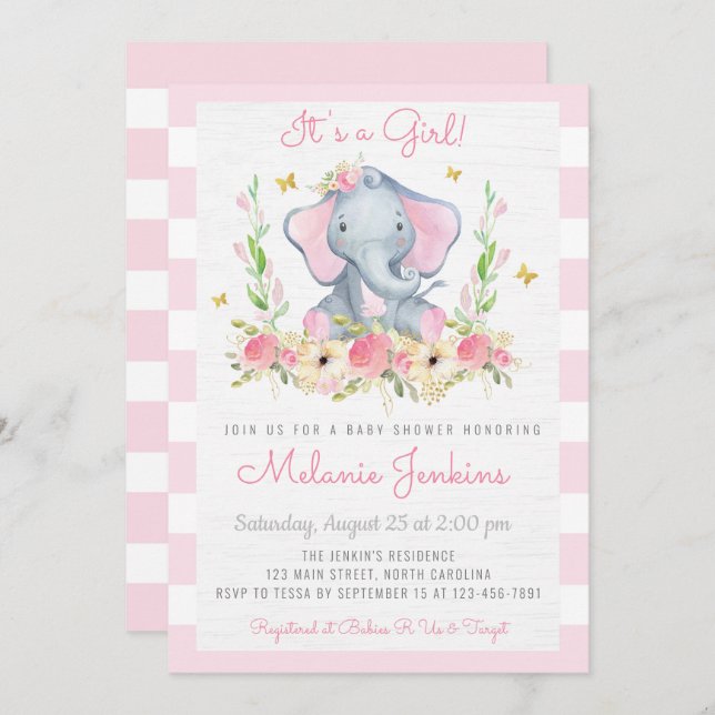 Convite para Chá de fraldas de Elefante para Rapar (Frente/Verso)