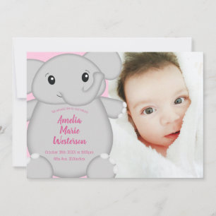 Convite para Chá de fraldas de Elefante Rosa