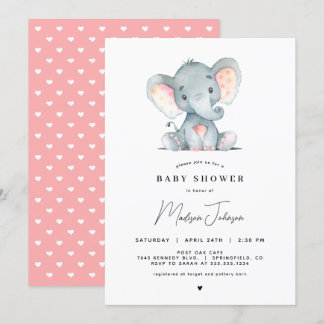 Convite para Chá de fraldas de Elefante Rosa