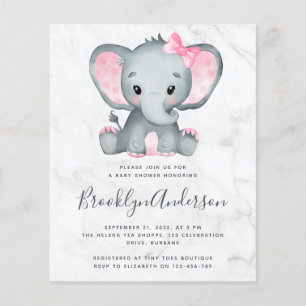 Convite para Chá de fraldas de Elefante Rosa BUDGE