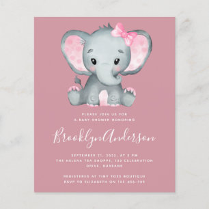Convite para Chá de fraldas de Elefante Rosa BUDGE