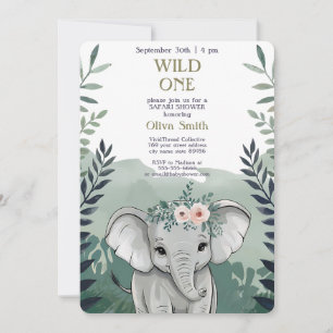 Convite para Chá de fraldas de Elefante Safari Wil