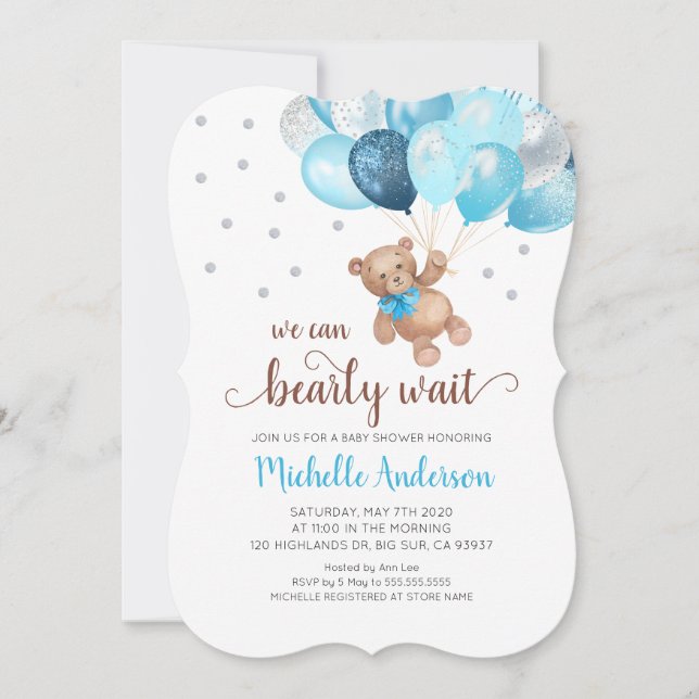 Convite para Chá de fraldas de Espera do Urso de T (Frente)