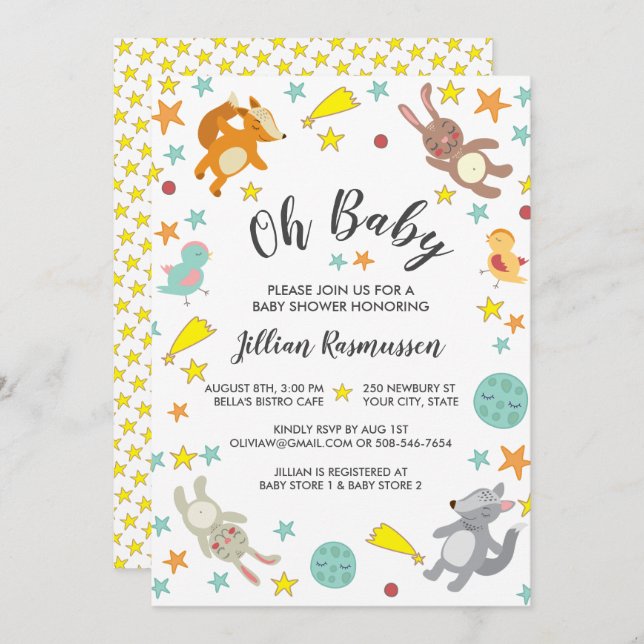 Convite para Chá de fraldas de Estrela e Lua de An (Frente/Verso)