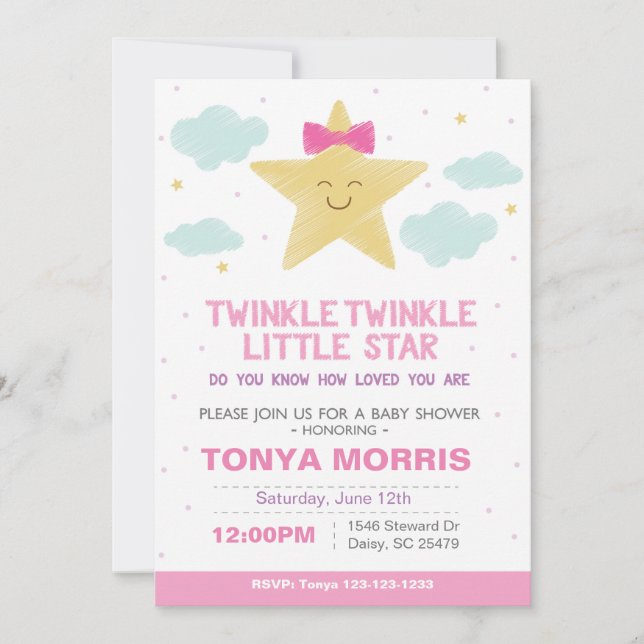 Convite para Chá de fraldas de Estrelas Pequenas e (Frente)