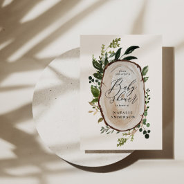 Convite para chá de fraldas de fatia de madeira ru