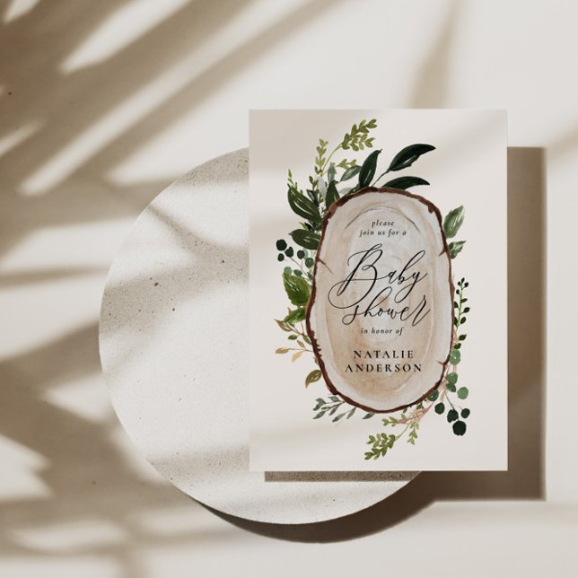 Convite para chá de fraldas de fatia de madeira ru (Criador carregado)