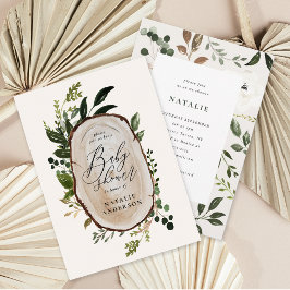 Convite para chá de fraldas de fatia de madeira ru