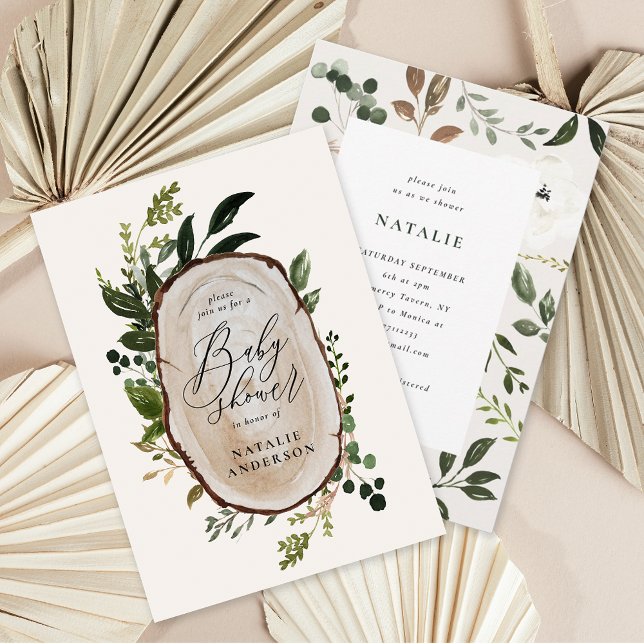 Convite para chá de fraldas de fatia de madeira ru (Criador carregado)