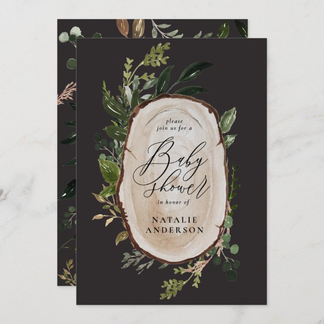 Convite para chá de fraldas de fatia de madeira ru (Frente/Verso)