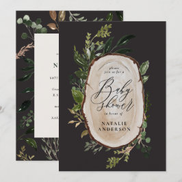 Convite para chá de fraldas de fatia de madeira ru