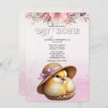 Convite para Chá de fraldas de Fita Rosa de Pequen