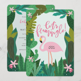CONVITE PARA CHÁ DE FRALDAS DE FLAMINGO TROPICAL