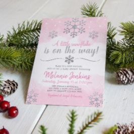 Convite para Chá de fraldas de Flocos de Neve Rosa