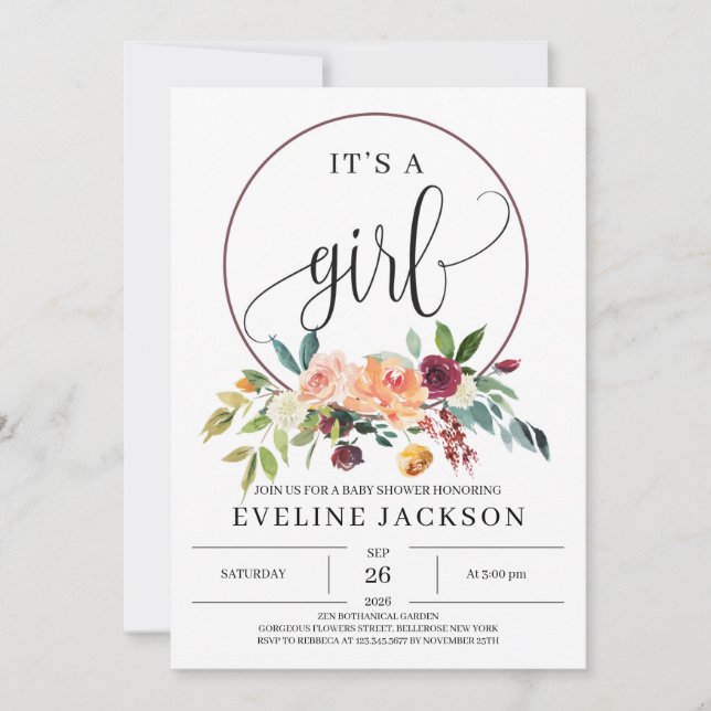 Convite para Chá de fraldas de Flores de Laranja d (Frente)