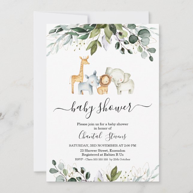 Convite para Chá de fraldas de Folhagem Dourada Sa (Frente)