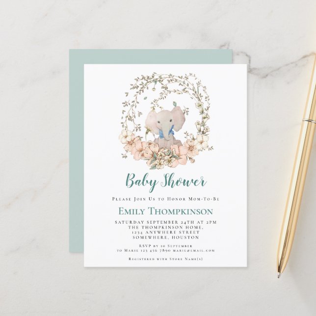 Convite para Chá de fraldas de Foliage Boy de Elef (Frente/Verso In Situ)