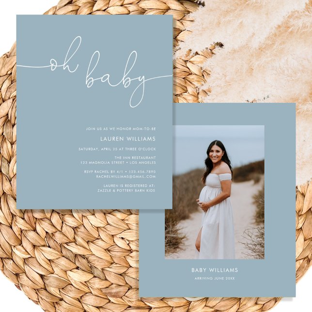 Convite para Chá de fraldas de Fotografia Azul com (dusty blue baby shower invite)