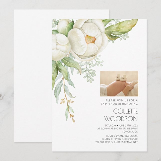 Convite para Chá de fraldas de Fotografia Floral d (Frente/Verso)