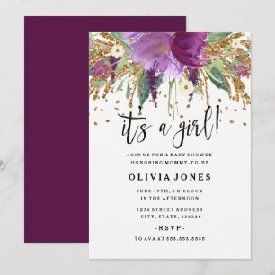 Convite para Chá de fraldas de Garota Ametist com 