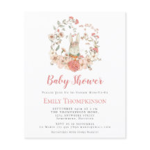 Convite para Chá de fraldas de Garota Coelho Coral