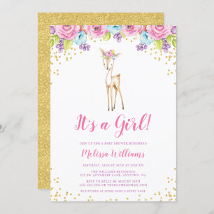 Convite para Chá de fraldas de Garota de Veado Flo