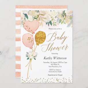 Convite para Chá de fraldas de Garota do Balão Ros