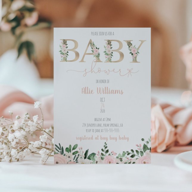 Convite para Chá de fraldas de Garota Floral de Ou (Criador carregado)