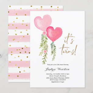 Convite para Chá de fraldas de Garota Gêmea Bal