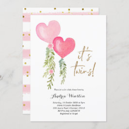 Convite para Chá de fraldas de Garota Gêmea Balão