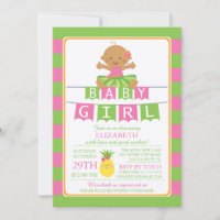 Convite para Chá de fraldas de Garota Luau Hula