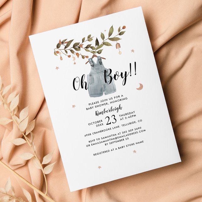 Convite para Chá de fraldas de Garoto Botânico Mod (Oh Boy Boho Baby Shower Invitation)