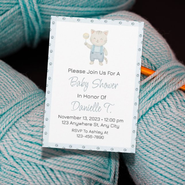 Convite para Chá de fraldas de Gatinhos de Aquarel (Kitten-themed baby shower invitation design with charming blue cat illustrations.)