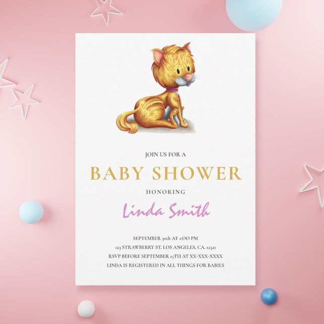 Convite para Chá de fraldas de Gato Gato (Cute cat baby shower invitation)