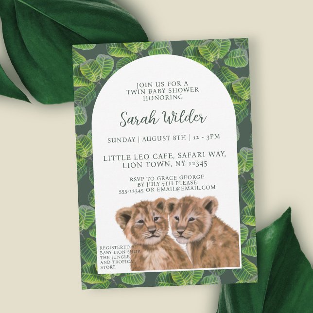 Convite para Chá de fraldas de Gêmeos de Leão Selv (Just add your baby shower details to this cute lion cub invitation)