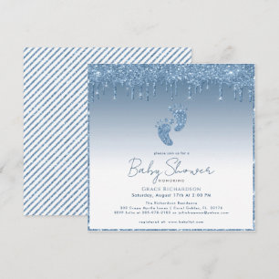 Convite para Chá de fraldas de Glitter Azul com Pé