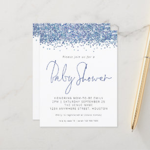 Convite para Chá de fraldas de Glitter Azul de Or