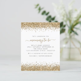 Convite para Chá de fraldas de Glitter Dourado de 
