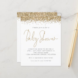 Convite para Chá de fraldas de Glitter Dourado de 