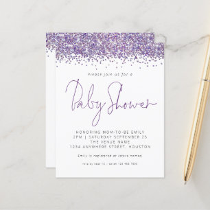 Convite para Chá de fraldas de Glitter Roxo de Or