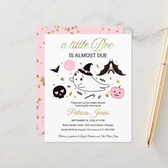 Convite para Chá de fraldas de Halloween de Orçame (Frente/Verso In Situ)