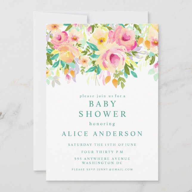 Convite para Chá de fraldas de Jardim Floral de Wa (Frente)