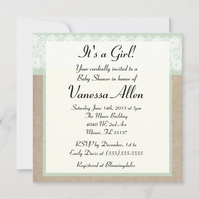 Convite para Chá de fraldas de Lace de Queimada Fo (Frente)