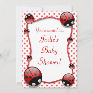 Convite Para Chá de fraldas De Ladybug Branco E Ve